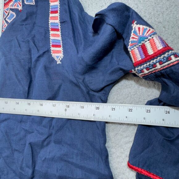 Johnny Was Blouse Womens Small Blue Embroidered Peasant Top Boho Ethnic Bib - Picture 11 of 15
